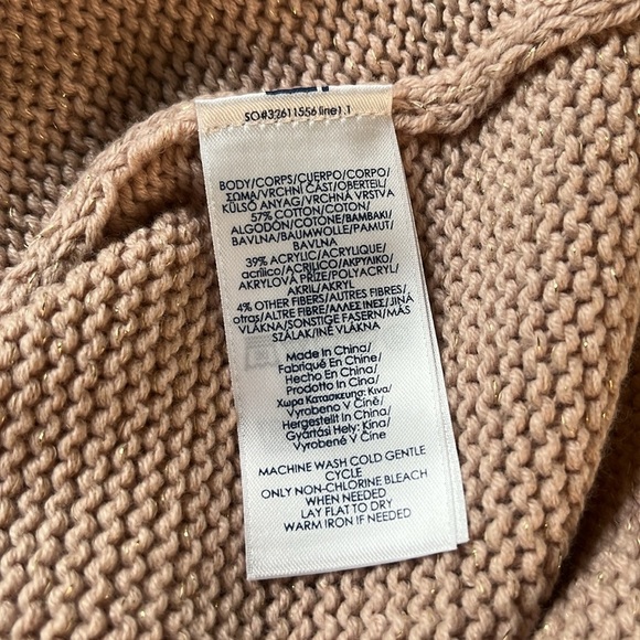 NWT Chaps Pointelle Yoke Sweater Leaf Stitch Blush Pink with Gold Threds L - Picture 13 of 13